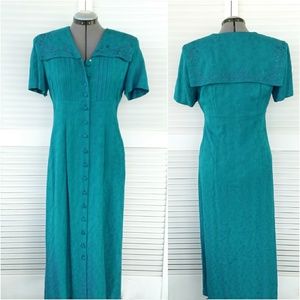 Vintage Karin Stevens button down maxi floral damask dress 8